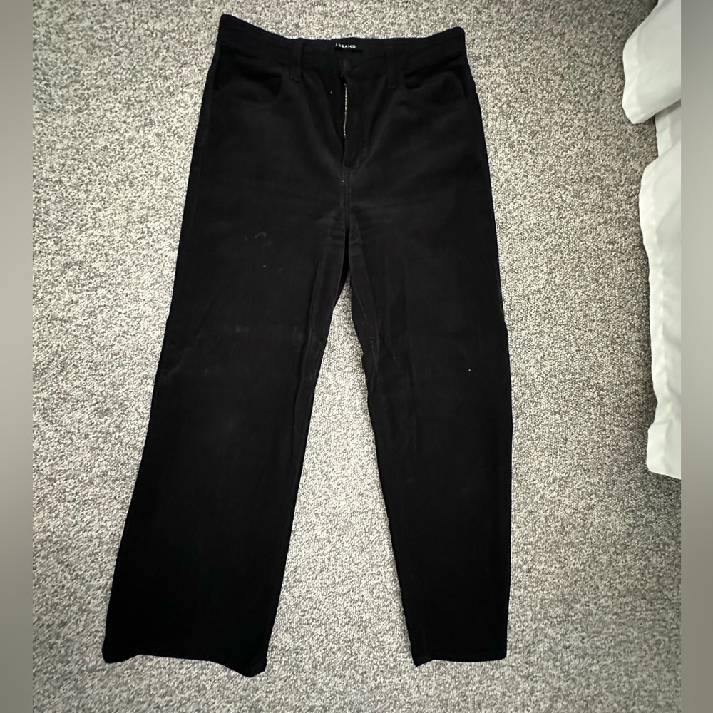 JBrand black corduroy cropped flare jeans. Size 28